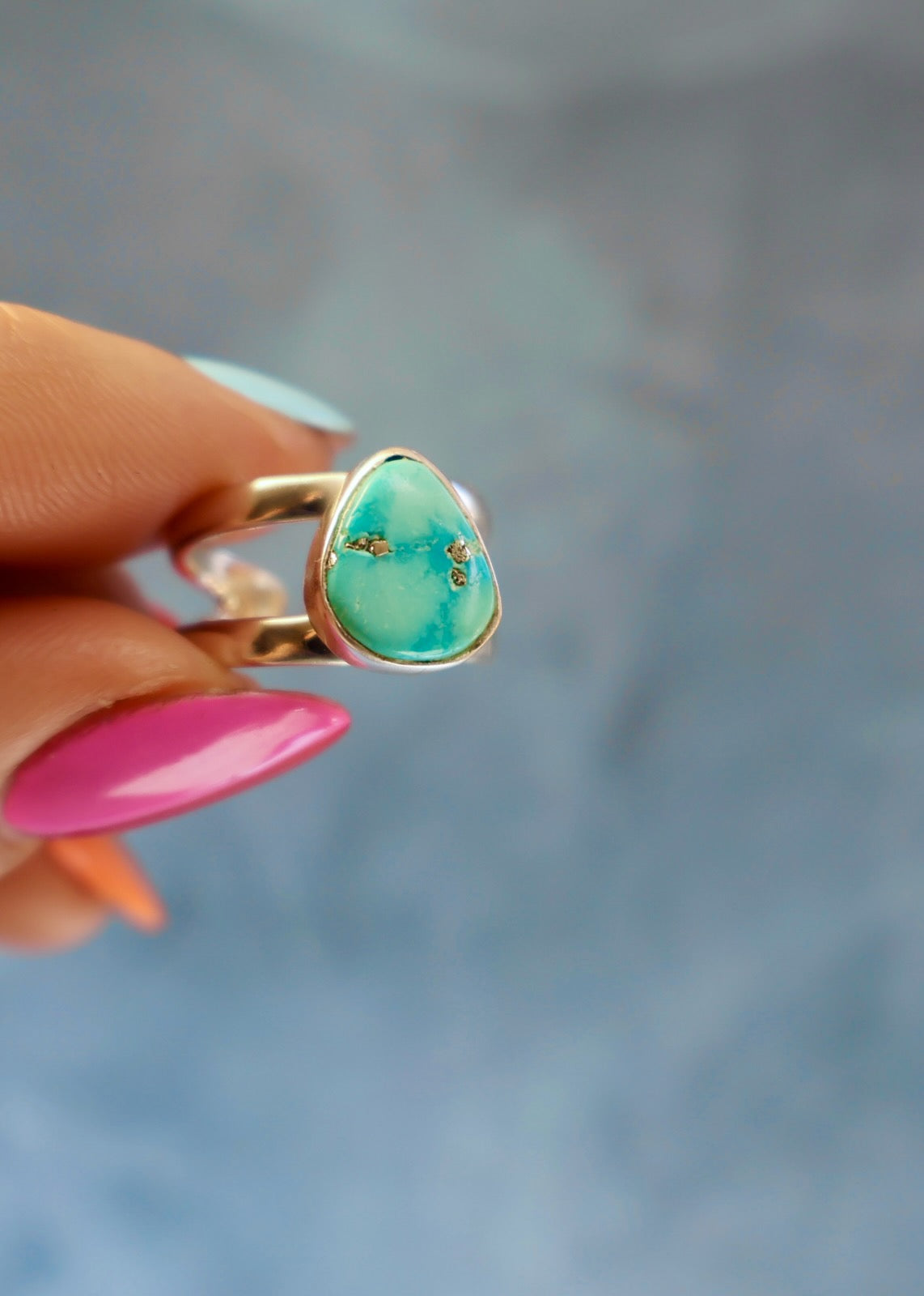 Campitos Turquoise Sterling Silver Cuff- Ring Adjustable HE22