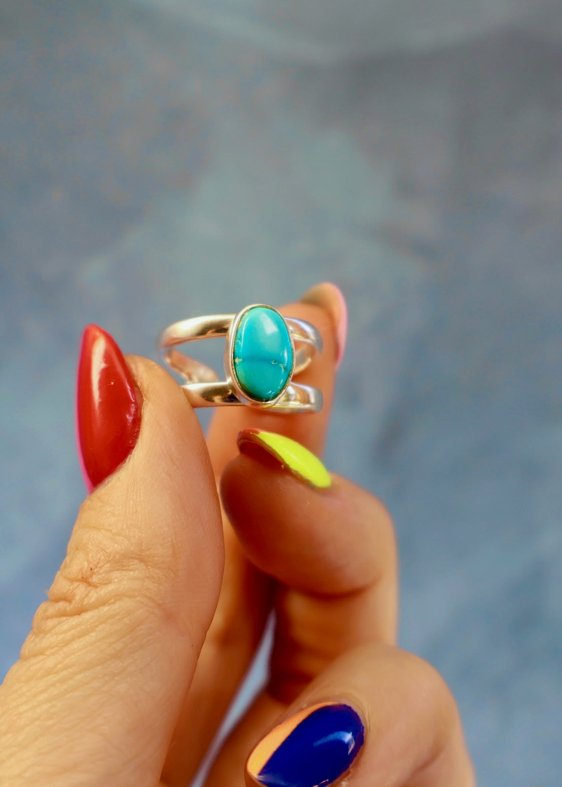 Blue Ridge Turquoise Sterling Silver Cuff- Ring Adjustable HE23