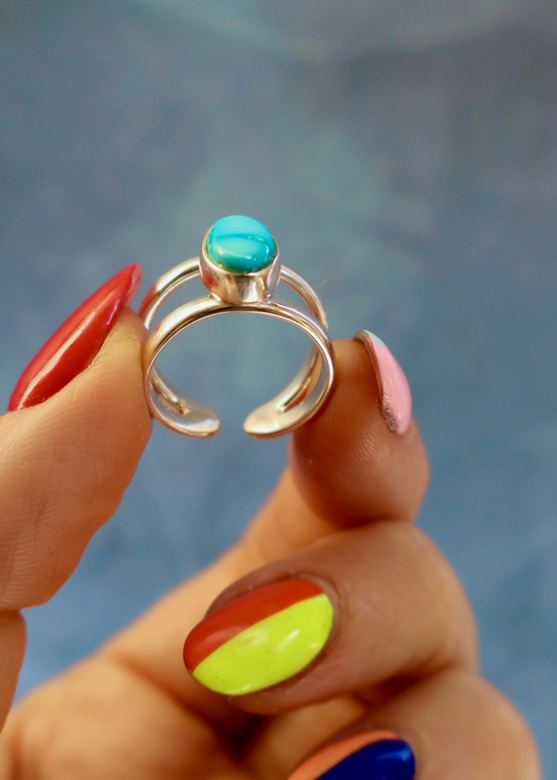 Blue Ridge Turquoise Sterling Silver Cuff- Ring Adjustable HE23