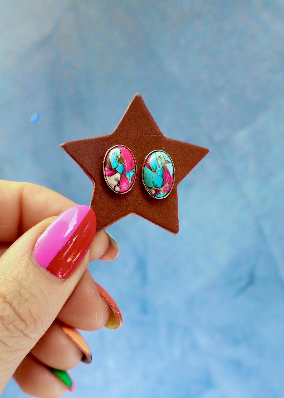 Hot Pink Cotton Candy Turquoise Stud Earrings HE30