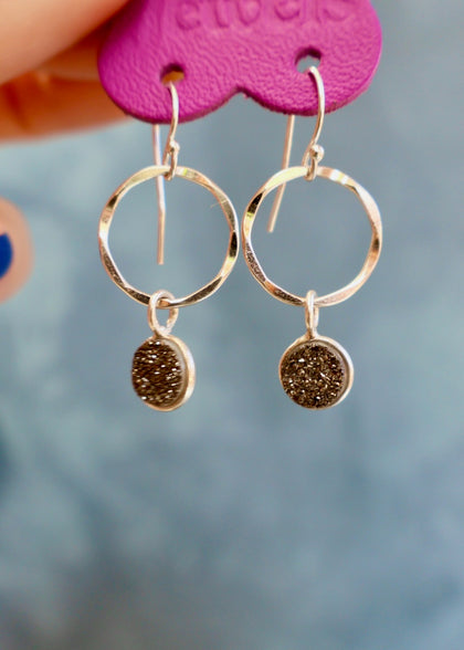 Sterling Silver & Black Druzy Mini Hoop Earring