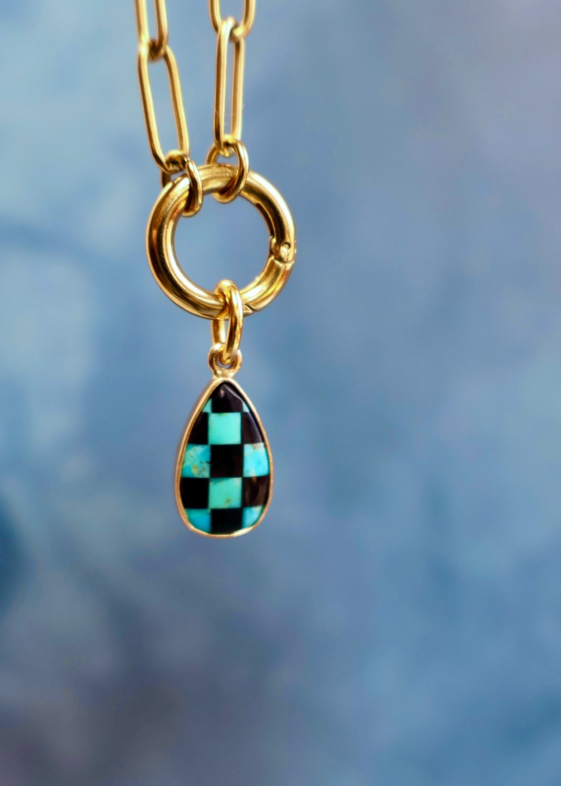 Turquoise Checkerboard Charm HE45