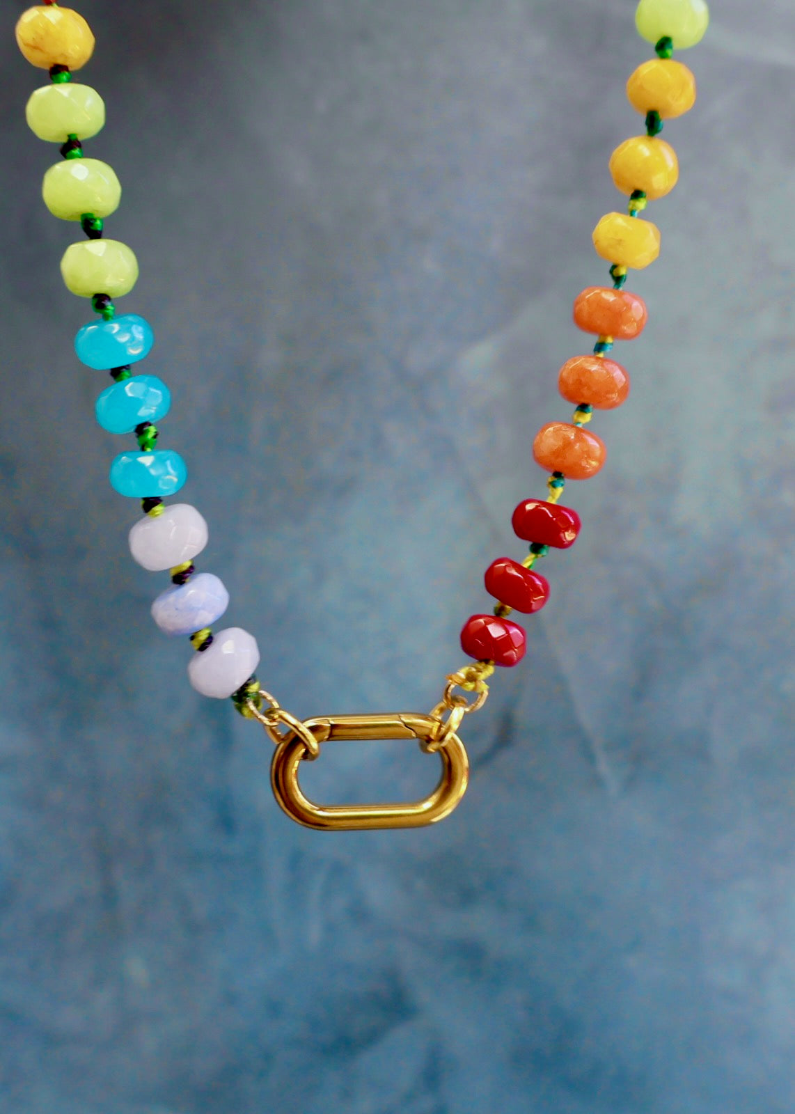 Charm Clasp Rainbow Knotted Necklace