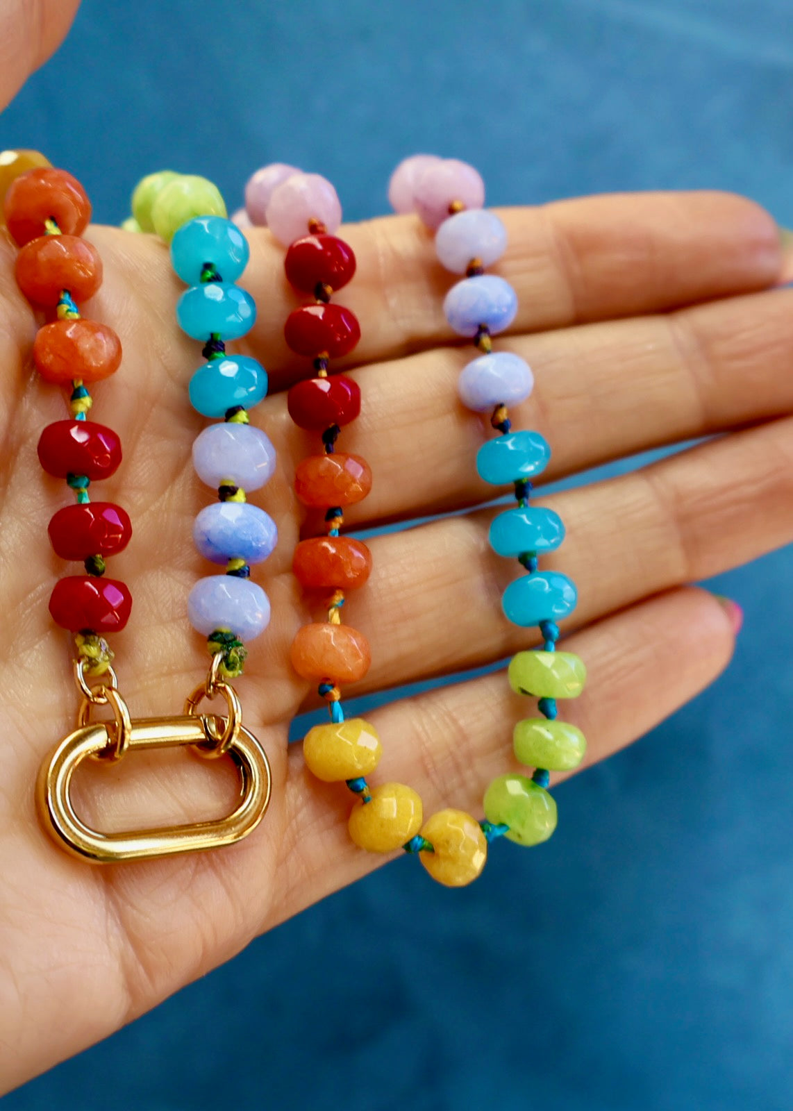 Charm Clasp Rainbow Knotted Necklace