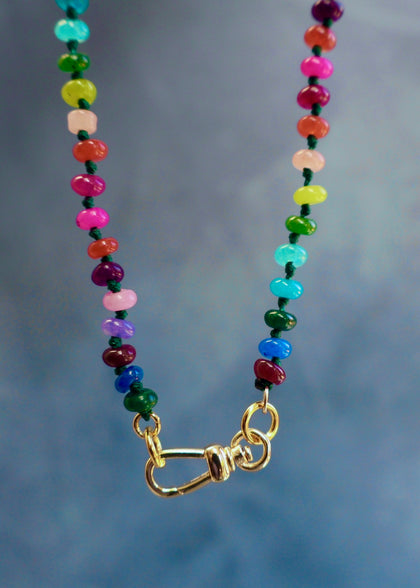 Charm Clasp Tiny Winter Rainbow Knotted Necklace