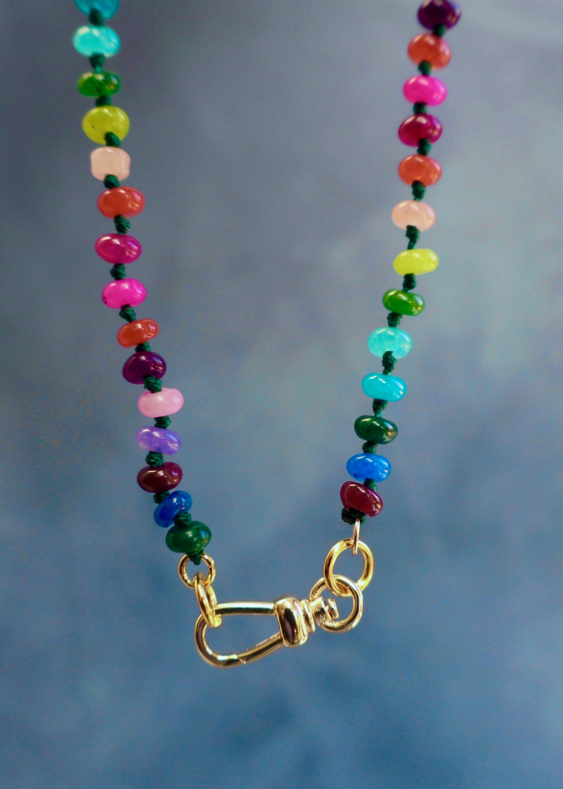 Charm Clasp Tiny Winter Rainbow Knotted Necklace