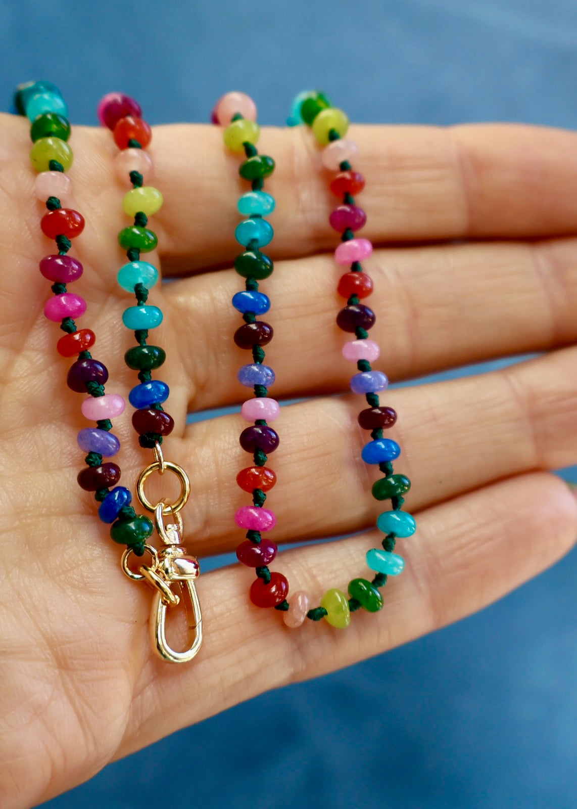 Charm Clasp Tiny Winter Rainbow Knotted Necklace