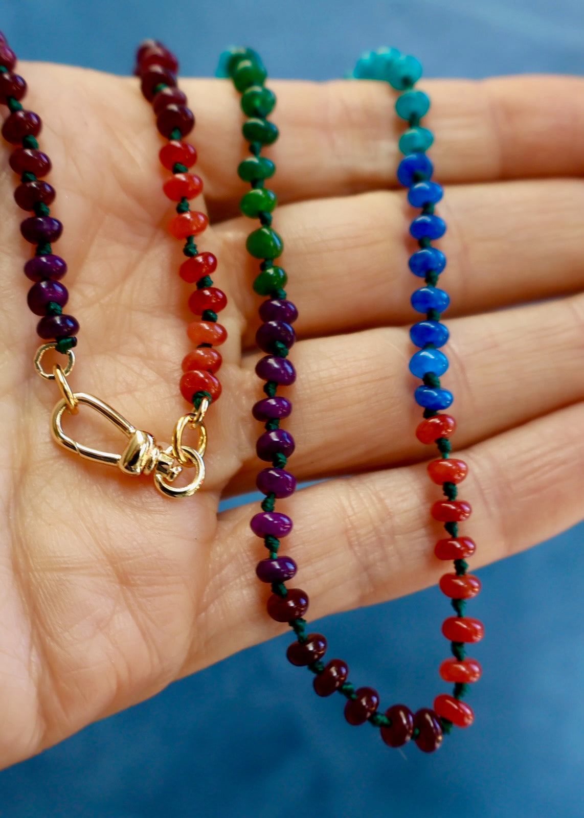 Charm Clasp Tiny Winter Jewel Tones Knotted Necklace