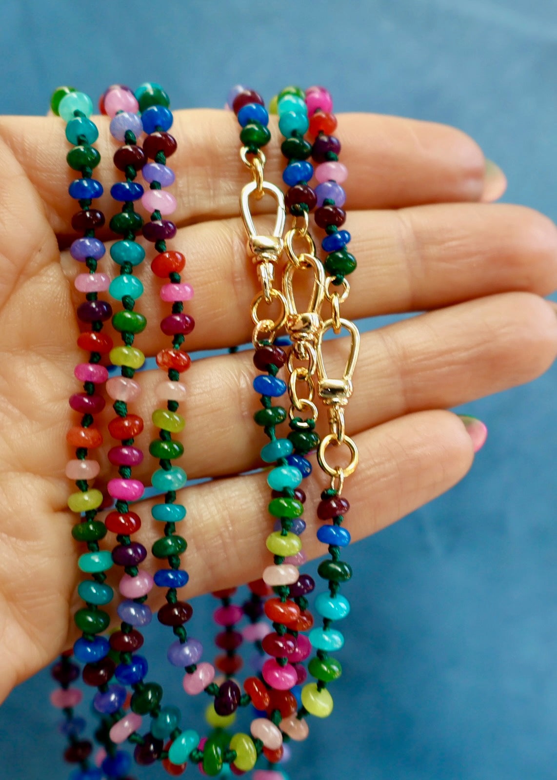 Charm Clasp Tiny Winter Rainbow Knotted Necklace