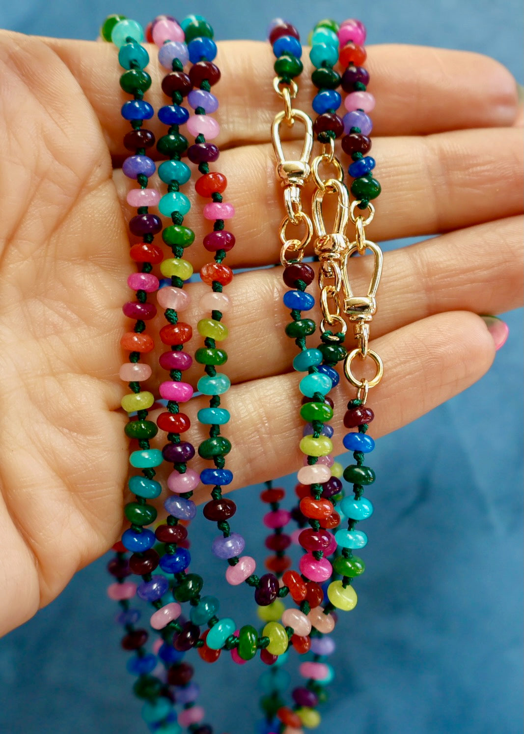 Charm Clasp Tiny Winter Rainbow Knotted Necklace