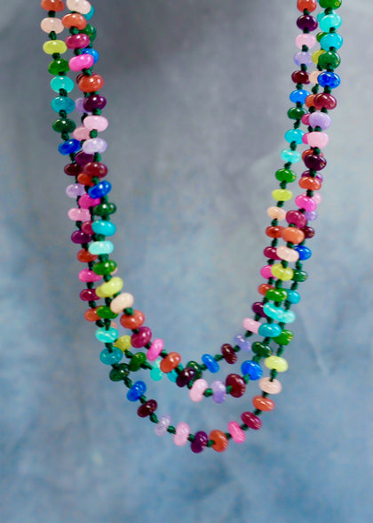 Charm Clasp Tiny Winter Rainbow Knotted Necklace