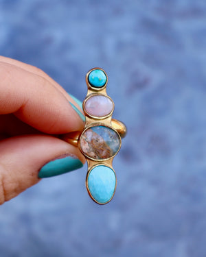 Winter Thaw Ring Peruvian Opal &  Turquoise in Gold Alchemia, Adjustable Size WT14