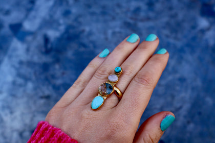 Winter Thaw Ring Peruvian Opal &  Turquoise in Gold Alchemia, Adjustable Size