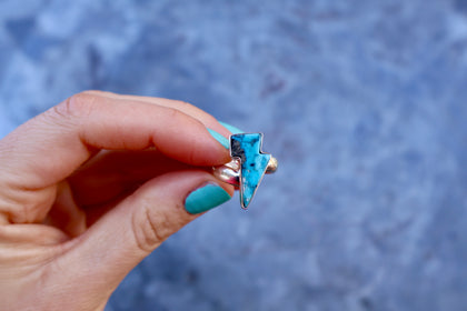 Lightning Bolt Ring in Armenian turquoise with Pyrite set in Sterling Silver Adjustable Size