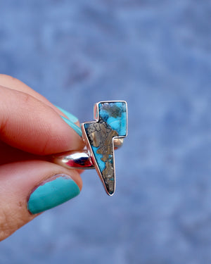 Lightning Bolt Ring in Armenian turquoise with Pyrite set in Sterling Silver Adjustable Size WT19