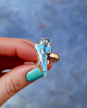 Lightning Bolt Ring in Armenian turquoise with Pyrite set in Sterling Silver Adjustable Size WT20