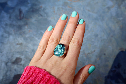 Cloud Mountain Turquoise set in Sterling Silver Adjustable Size