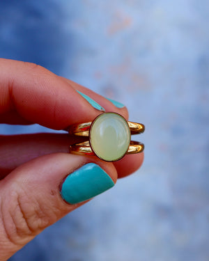 Winter Thaw  Chalcedony Double Band Ring in Gold Alchemia Adjustable Size WT24