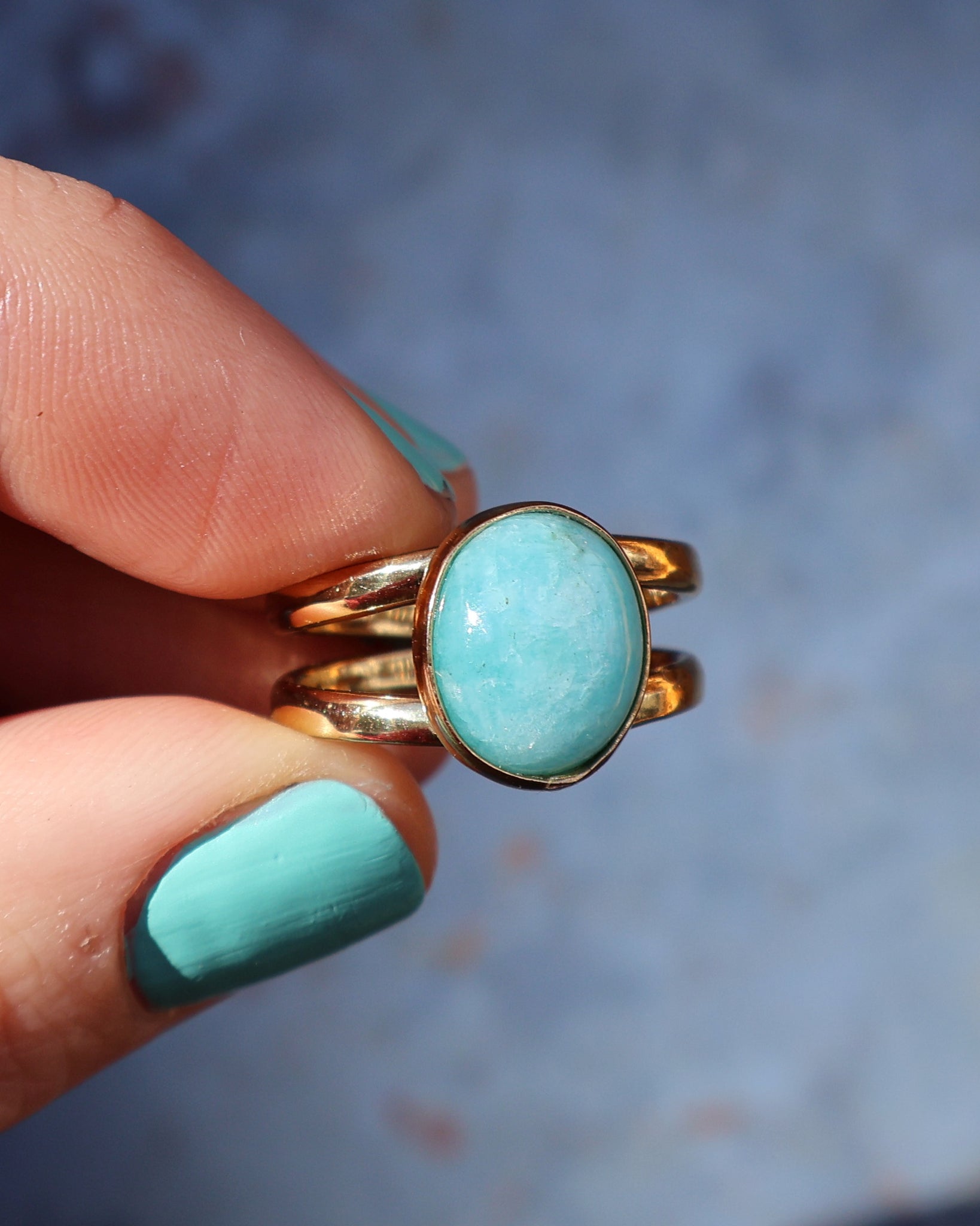 Winter Thaw Amazonite Double Band Ring in Gold Alchemia Adjustable Size WT25