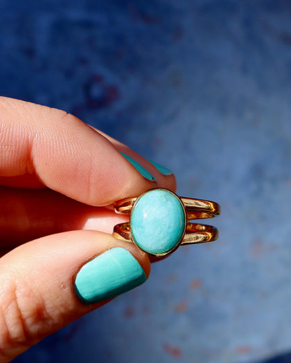 Winter Thaw Amazonite Double Band Ring in Gold Alchemia Adjustable Size