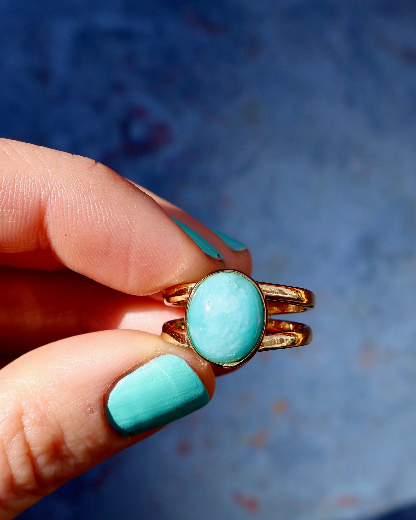 Winter Thaw Amazonite Double Band Ring in Gold Alchemia Adjustable Size WT25