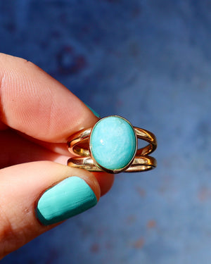 Winter Thaw Amazonite Double Band Ring in Gold Alchemia Adjustable Size WT25