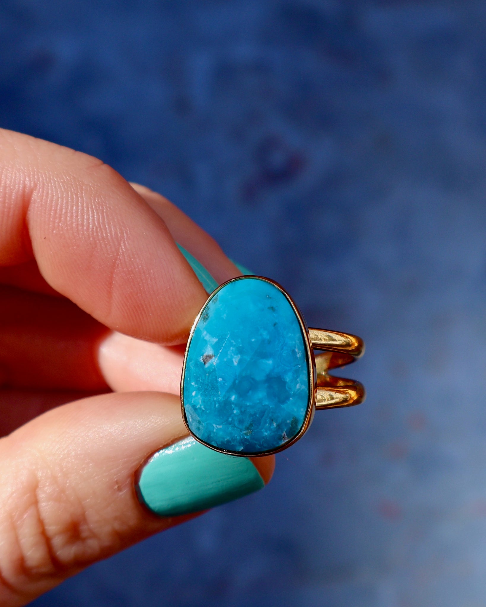 Turquoise Double Band Ring in Gold Alchemia Adjustable Size WT27