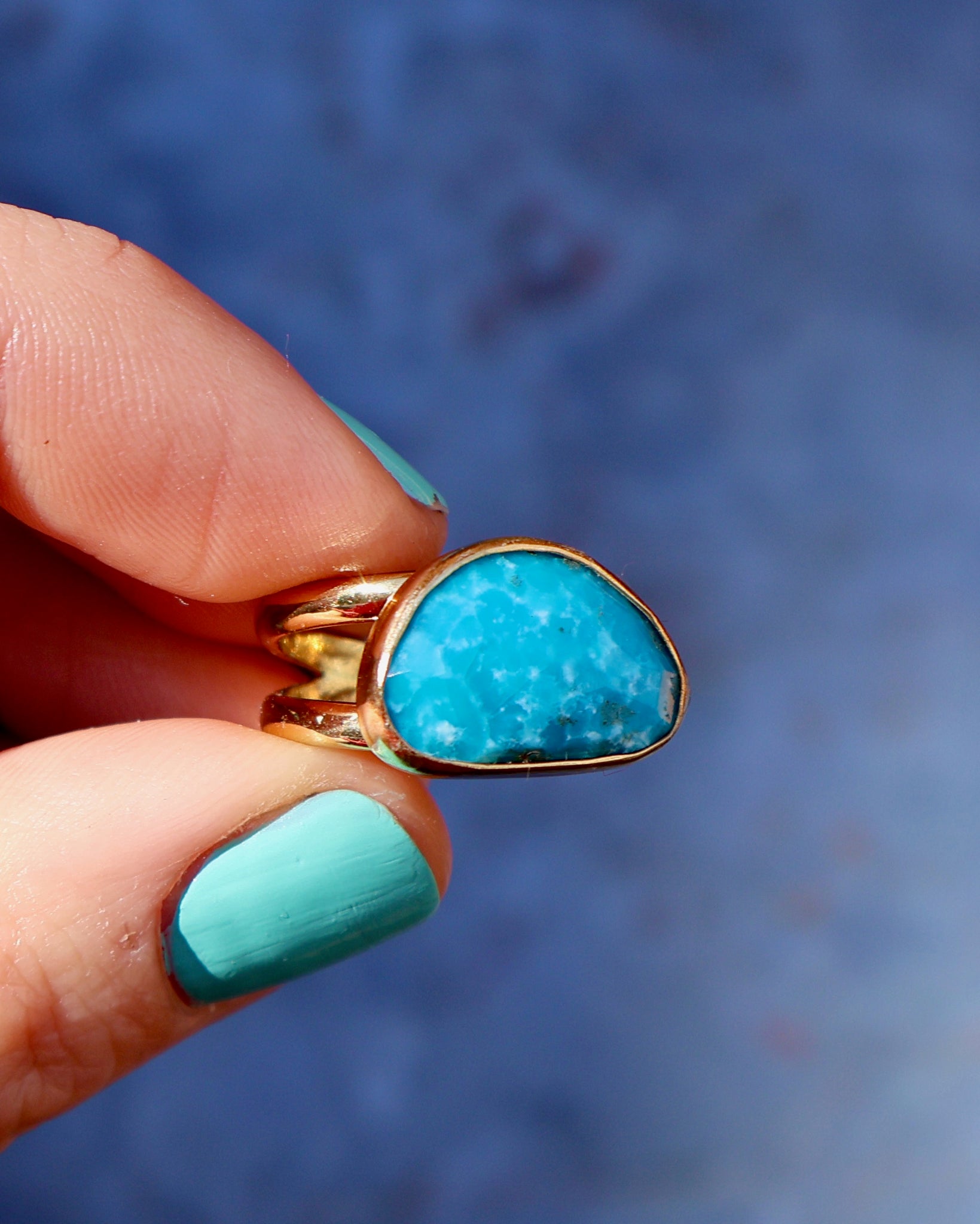 Turquoise Double Band Ring in Gold Alchemia Adjustable Size WT28