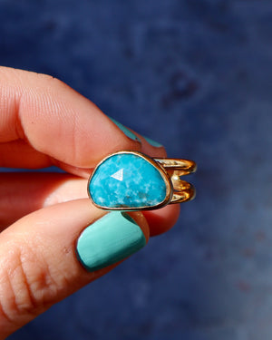 Turquoise Double Band Ring in Gold Alchemia Adjustable Size WT28