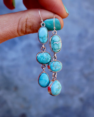 Winter Thaw Triple Stone Earrings White Water Turquoise & Sterling Silver