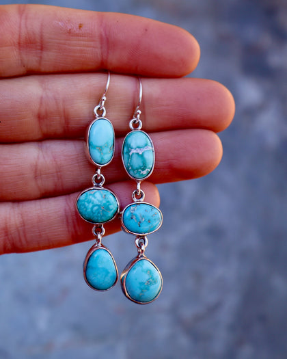 Winter Thaw Triple Stone Earrings White Water Turquoise & Sterling Silver