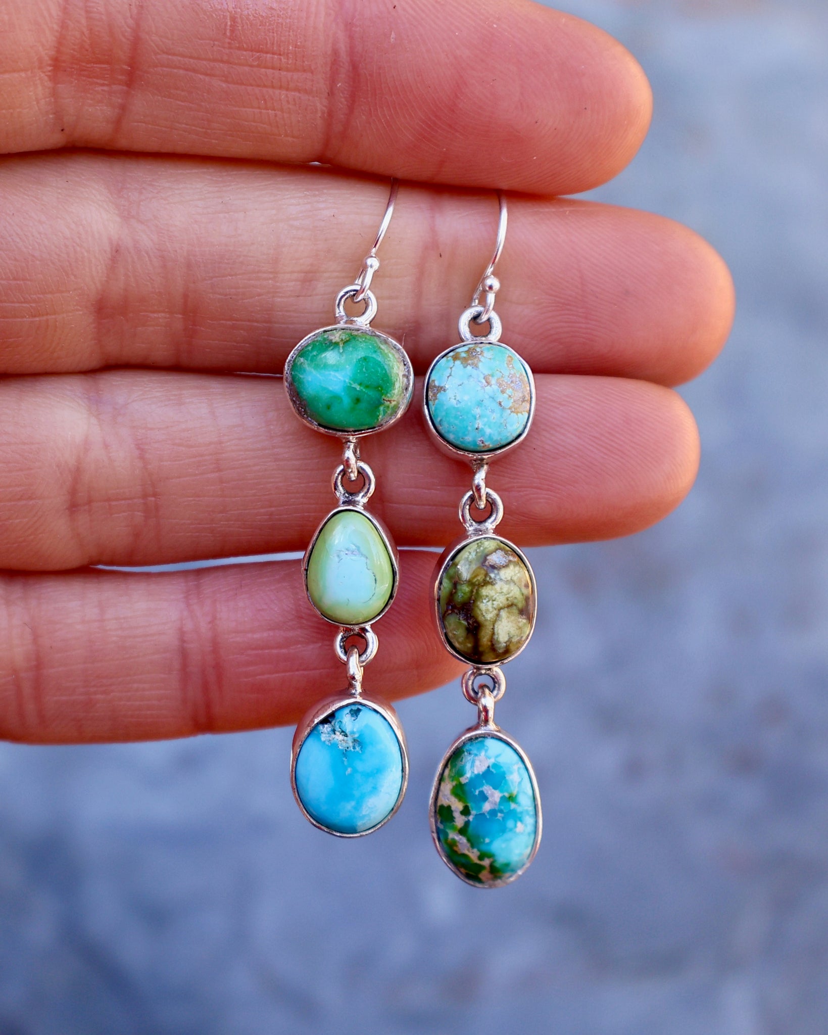 Winter Thaw Triple Stone Earrings Sonoran Gold Turquoise & Sterling Silver