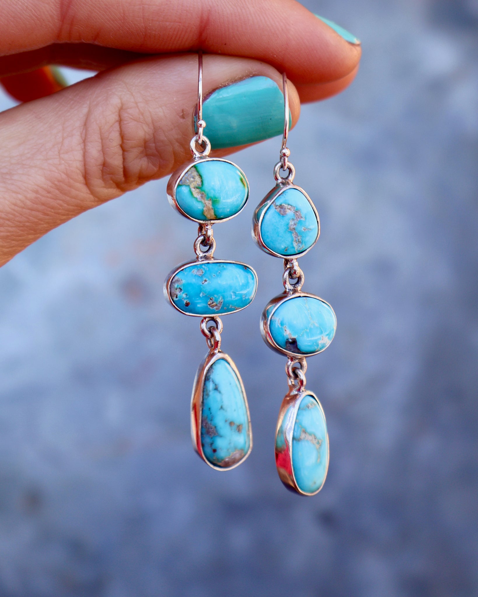 Winter Thaw Triple Stone Earrings White Water Turquoise & Sterling Silver