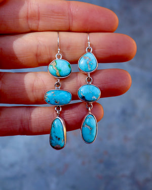 Winter Thaw Triple Stone Earrings White Water Turquoise & Sterling Silver