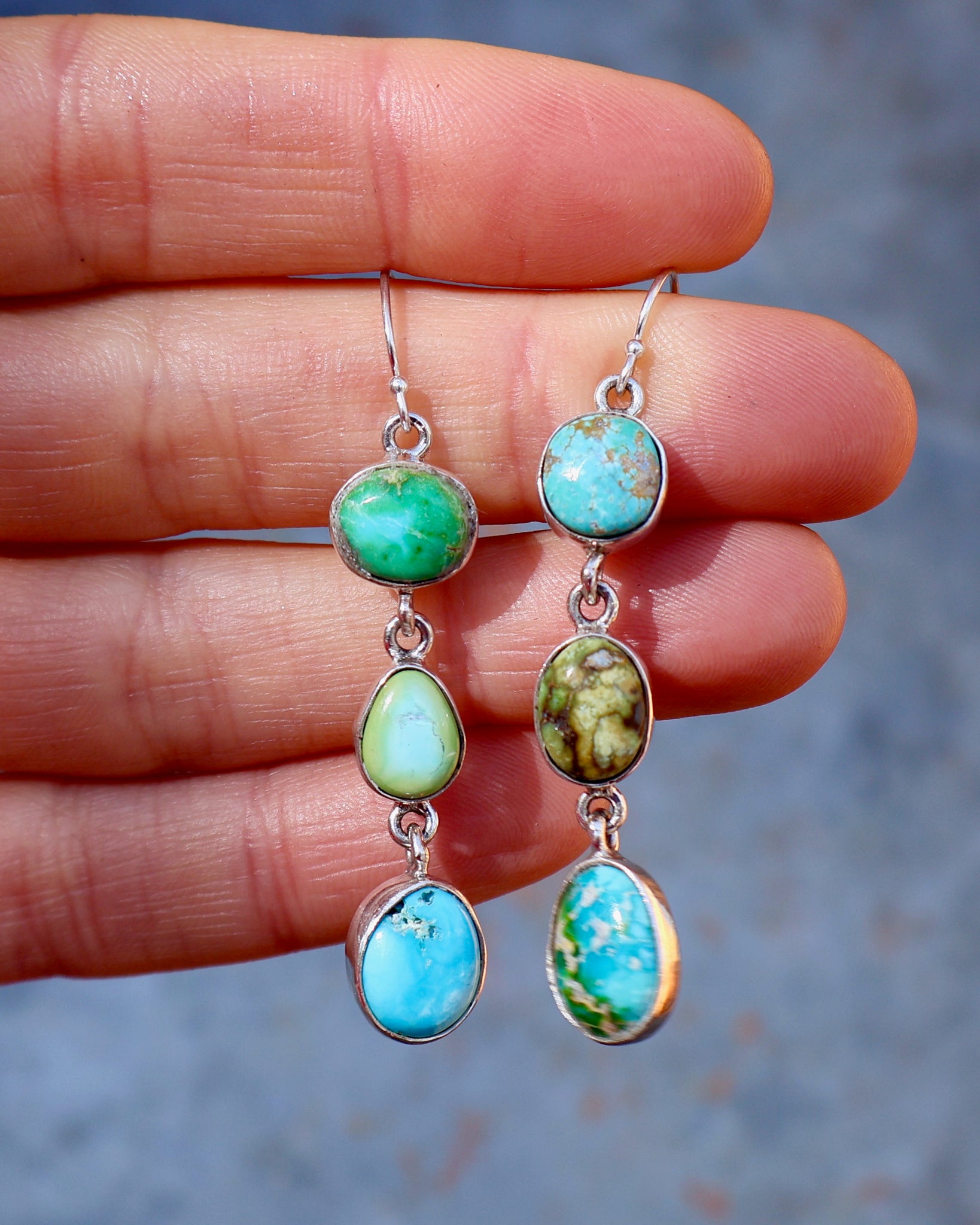 Winter Thaw Triple Stone Earrings Sonoran Gold Turquoise & Sterling Silver