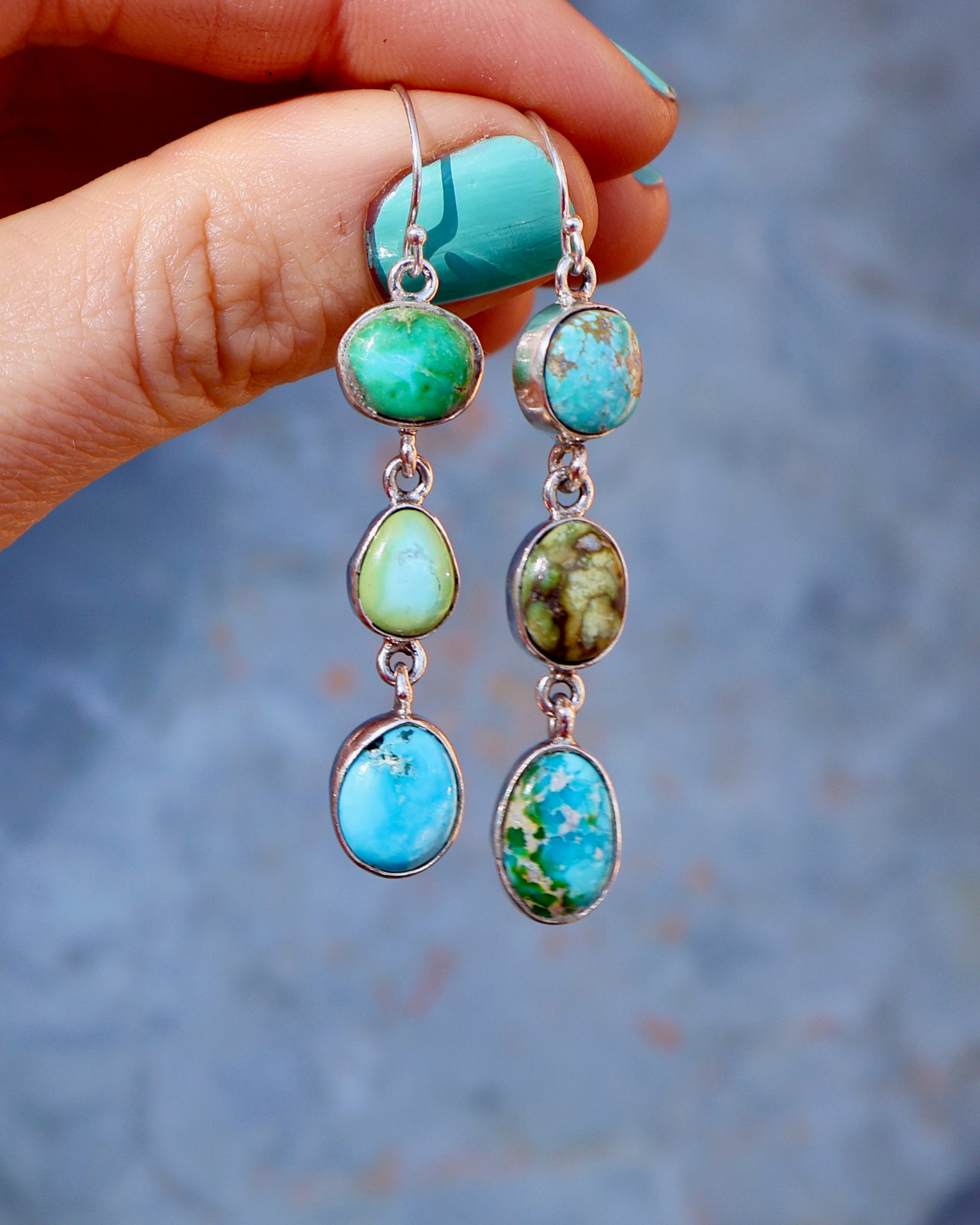 Winter Thaw Triple Stone Earrings Sonoran Gold Turquoise & Sterling Silver