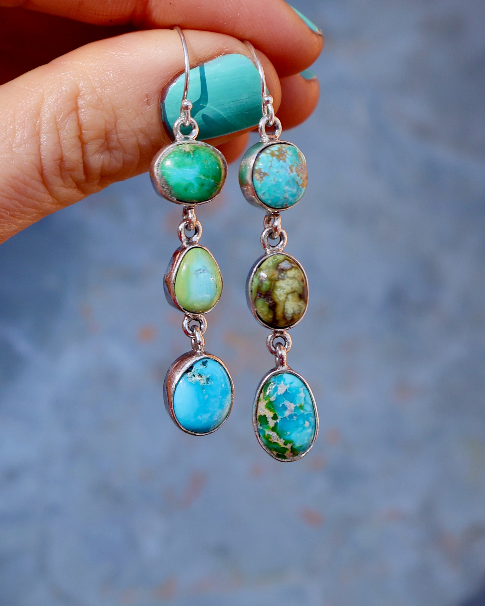 Winter Thaw Triple Stone Earrings Sonoran Gold Turquoise & Sterling Silver