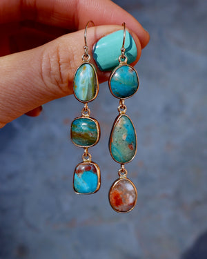 Winter Thaw Triple Stone Earrings Peruvian Opal in Gold Tone