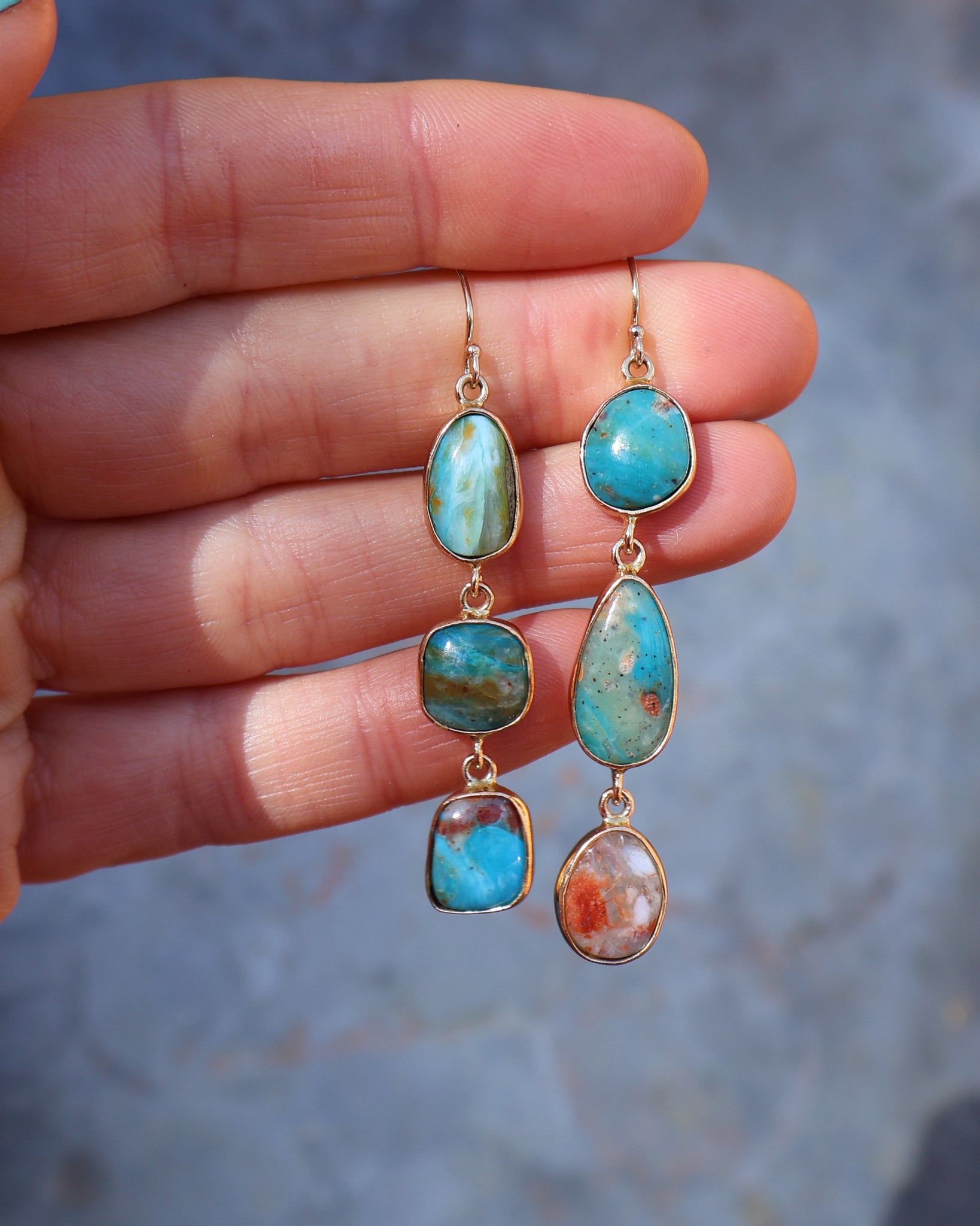 Winter Thaw Triple Stone Earrings Peruvian Opal in Gold Tone