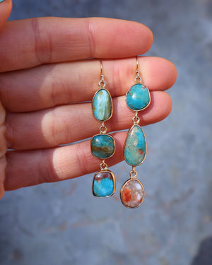 Winter Thaw Triple Stone Earrings Peruvian Opal in Gold Tone