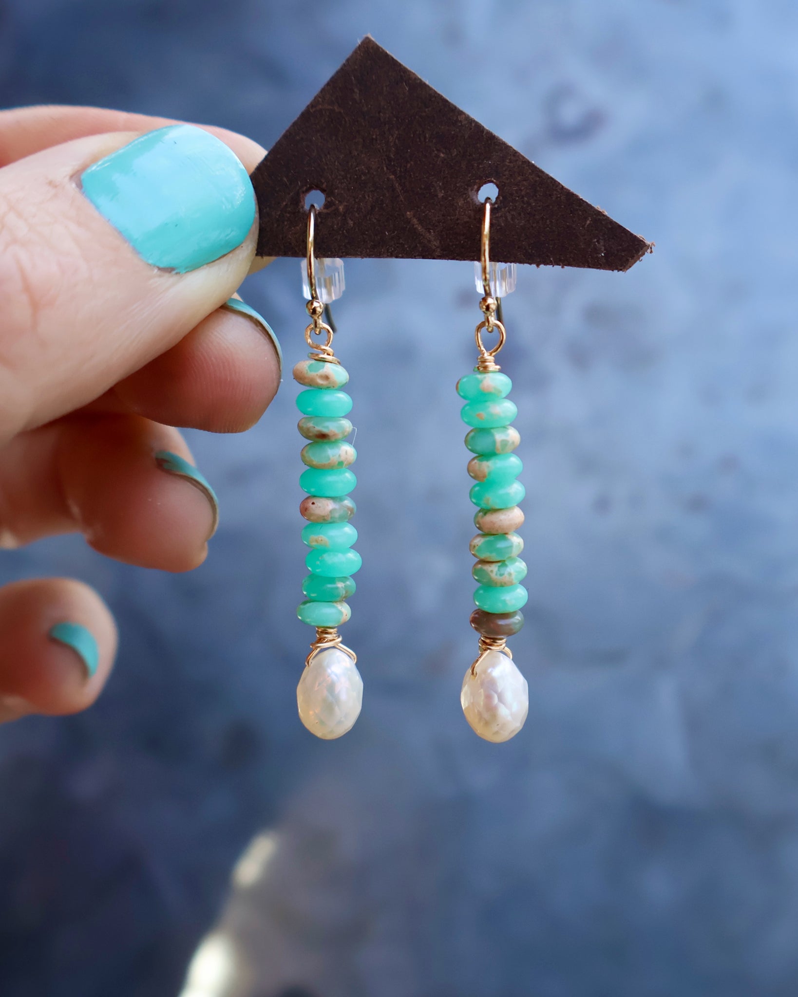 Winter Thaw  Amazonite & Faceted Pearl Earrings with Gold Fill Ear Wires