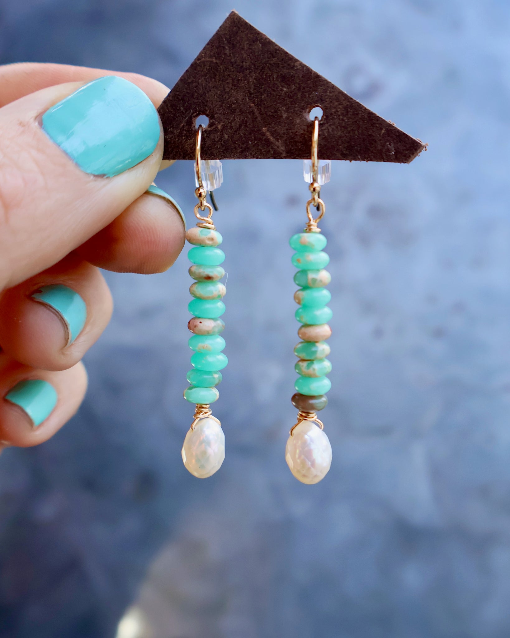 Winter Thaw  Amazonite & Faceted Pearl Earrings with Gold Fill Ear Wires