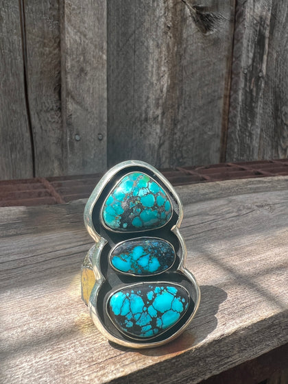Triple Turquoise Ring in Sterling Silver Adjustable Band