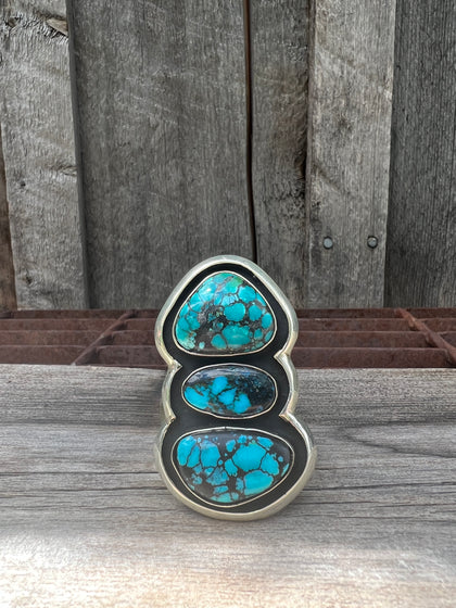 Triple Turquoise Ring in Sterling Silver Adjustable Band