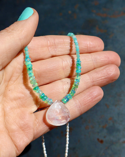 Rainbow Moonstone, Opal, Amazonite & Pearl Beaded Necklace