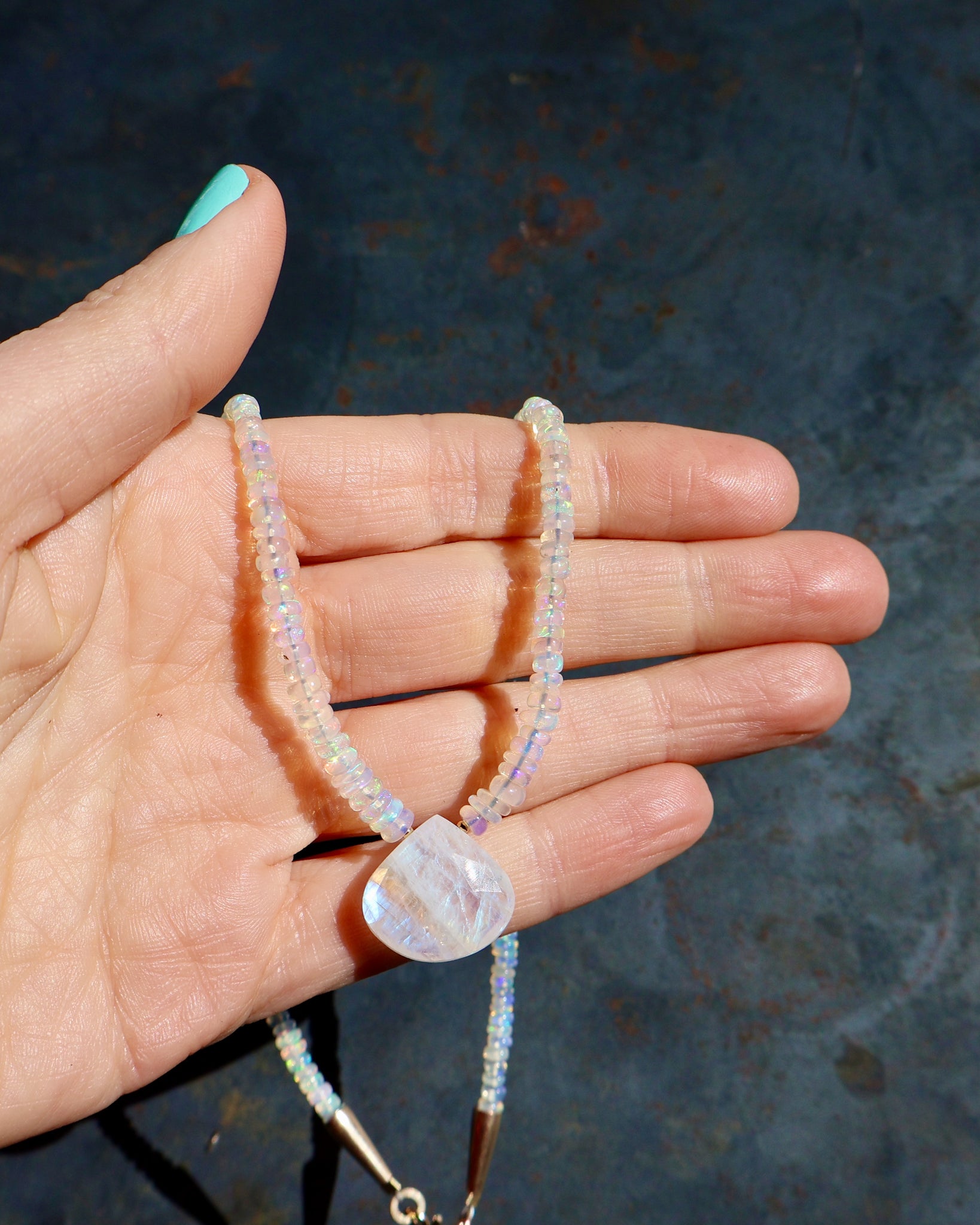 Rainbow Moonstone & Ethiopian Opal Beaded Necklace wt42