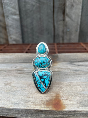 Cloud Mountain Turquoise Triple Stone Ring in Sterling Silver #125