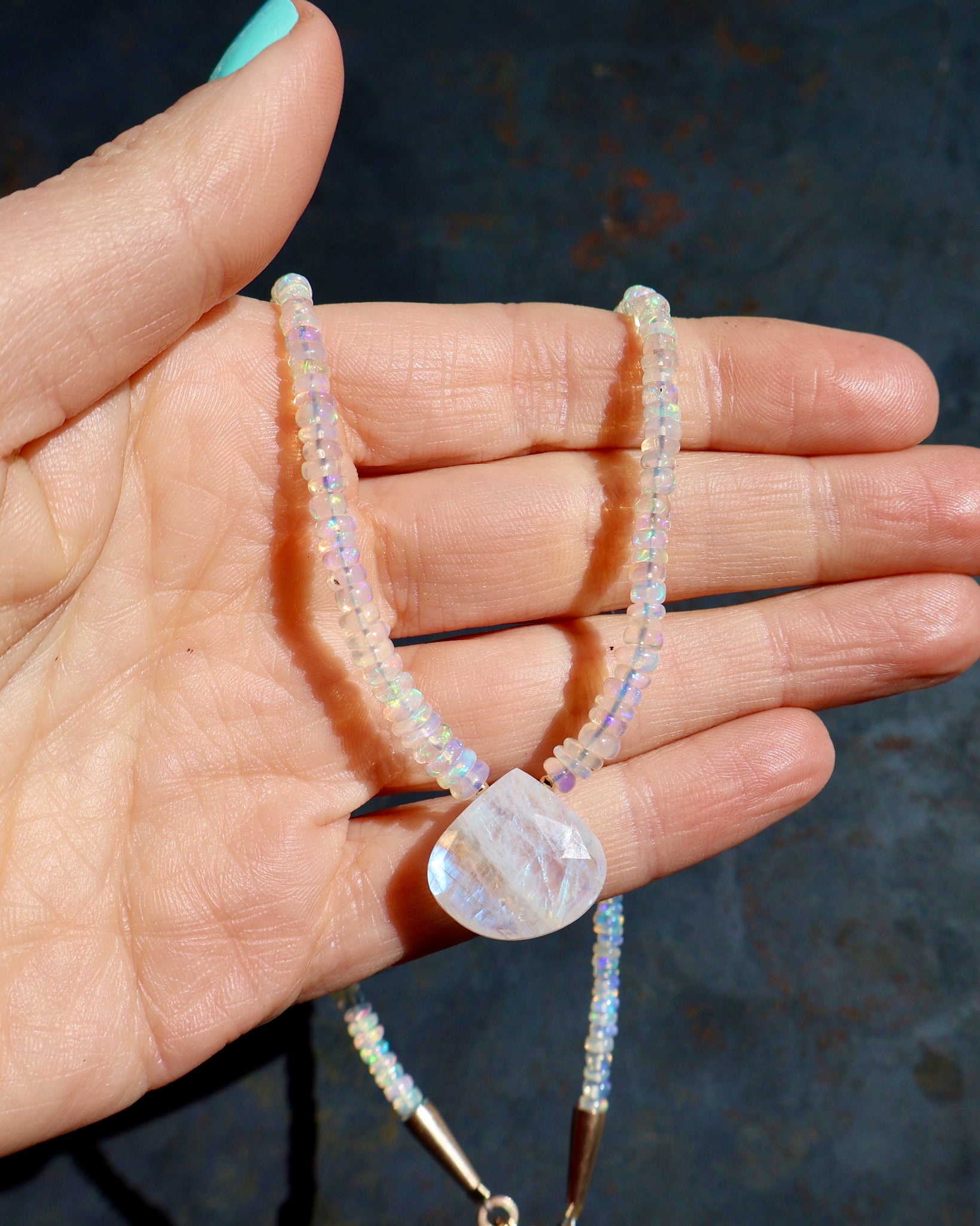 Rainbow Moonstone & Ethiopian Opal Beaded Necklace wt42