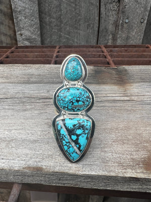 Cloud Mountain Turquoise Triple Stone Ring in Sterling Silver #125