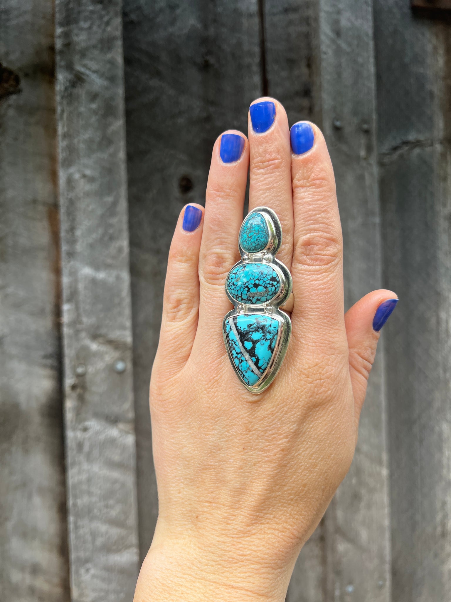 Cloud Mountain Turquoise Triple Stone Ring in Sterling Silver #125